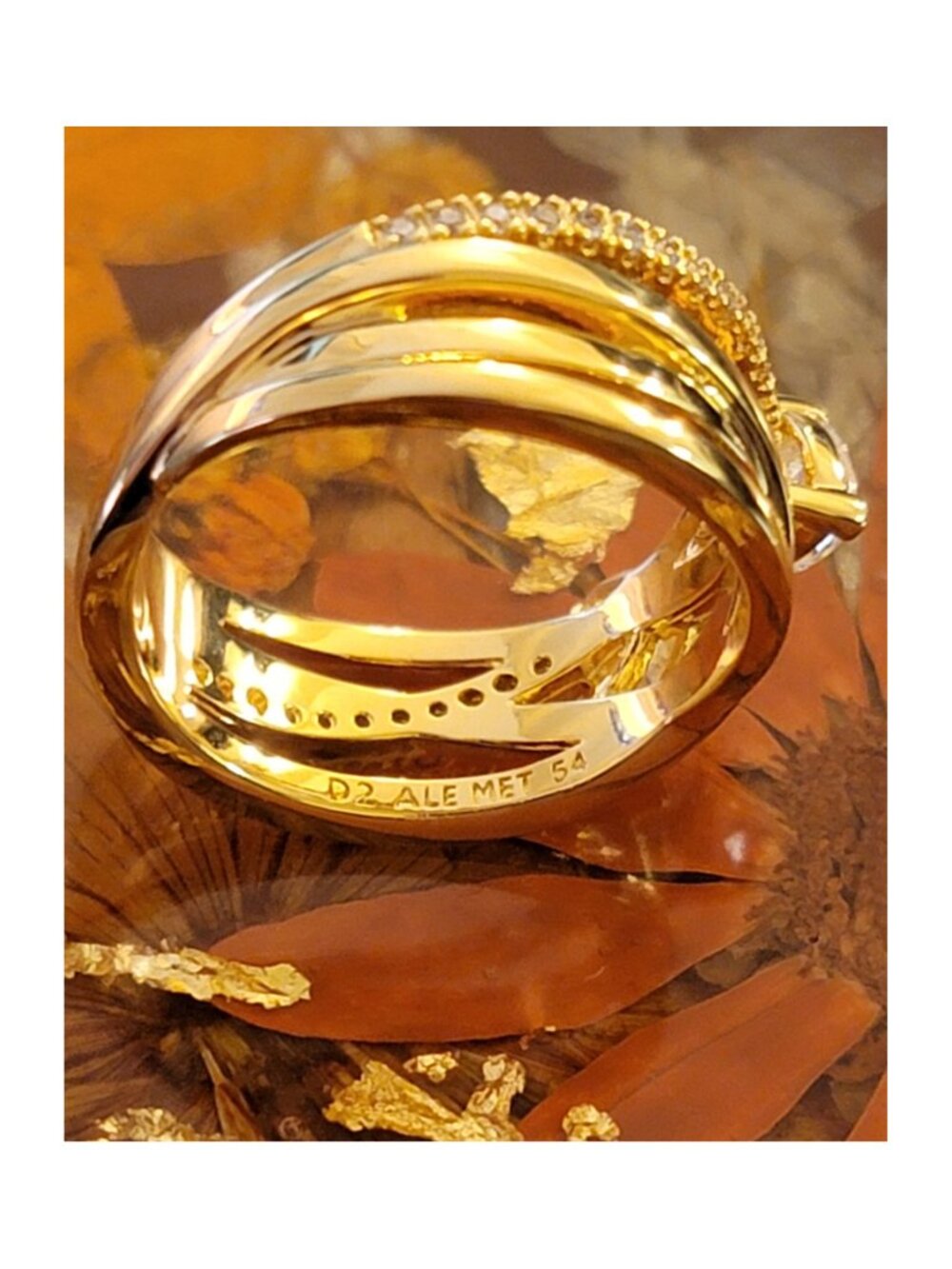 Pandora Sparkling Bow & Crossover Band Ring 14K Gold Plated Size 7 - Picture 4 of 9